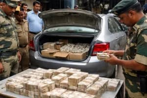 BSF cash seizure Kolkata West Port: कोलकाता के हाइड रोड पर सीमा सुरक्षा बल, पुलिस व मजिस्ट्रेट की संयुक्त जाँच में होंडा सिटी से करीब 15 लाख रुपये नकद बरामद। गिनती जारी।