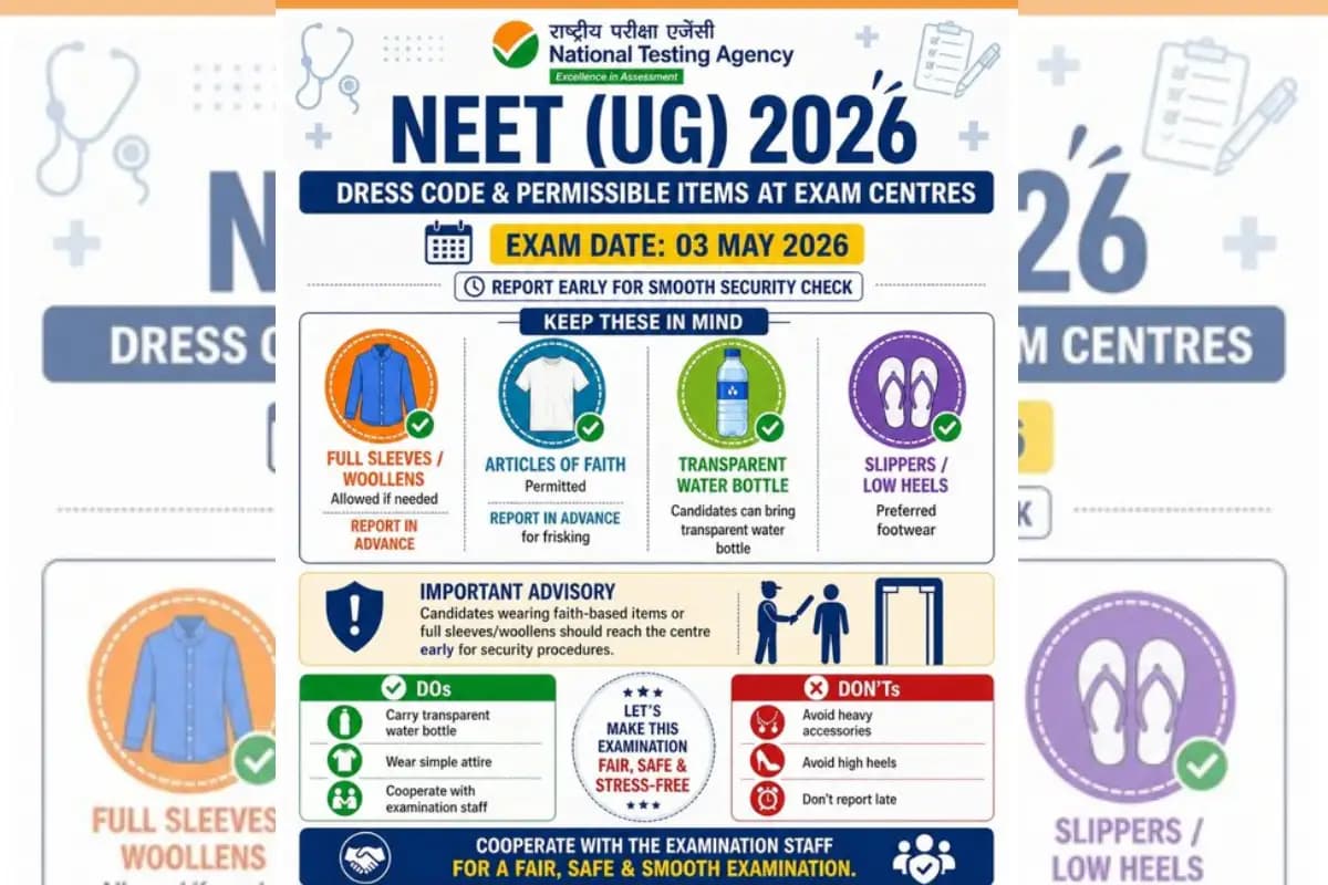 NEET UG 2026: 3 मई को परीक्षा, NTA ने जारी किए जरूरी नियम; हील वाली सैंडल, झुमके समेत कई चीजों पर रोक