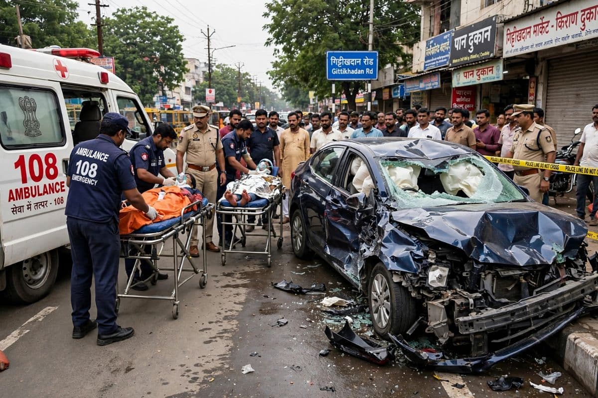 नागपुर के गिट्टीखदान में बेकाबू कार ने 4 लोगों को मारी टक्कर, 2 साल का बच्चा गंभीर